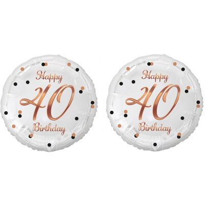 GoDan Balón fóliový biely 40 rokov – happy birthday/narodeniny, ružovo-zlatý nápis, 45 cm, 2 ks GoDan Balón fóliový biely 40 rokov – happy birthday/narodeniny, ružovo-zlatý nápis, 45 cm, 2 ks