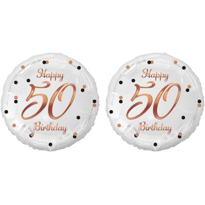 GoDan Balón fóliový biely 50 rokov – happy birthday/narodeniny, ružovo-zlatý nápis, 45 cm, 2 ks GoDan Balón fóliový biely 50 rokov – happy birthday/narodeniny, ružovo-zlatý nápis, 45 cm, 2 ks