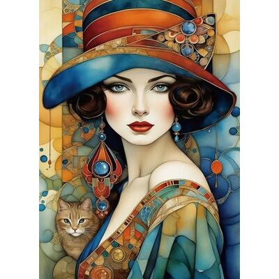 Norimpex Elegantná žena s mačkou 30 × 40 cm Norimpex Elegantná žena s mačkou 30 × 40 cm