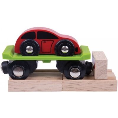 Bigjigs Toys Bigjigs Vagón s autom + 2 koľajnice Bigjigs Toys Bigjigs Vagón s autom + 2 koľajnice