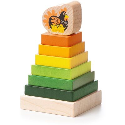 CUBIKA 15276 Farebná pyramída so sliepočkou – drevená skladačka 8 dielov CUBIKA 15276 Farebná pyramída so sliepočkou – drevená skladačka 8 dielov