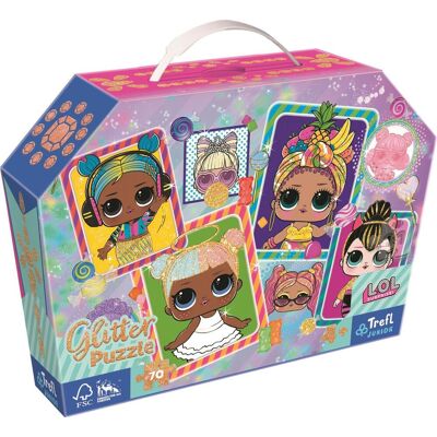 Trefl Trblietavé Glitter puzzle v kufríku L. O. L. Surprise: Farebné bábiky 70 dielikov Trefl Trblietavé Glitter puzzle v kufríku L. O. L. Surprise: Farebné bábiky 70 dielikov