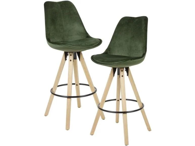 Wohnling Barová stolička LIMA, 2 kusy (látka - zamat, zelená)