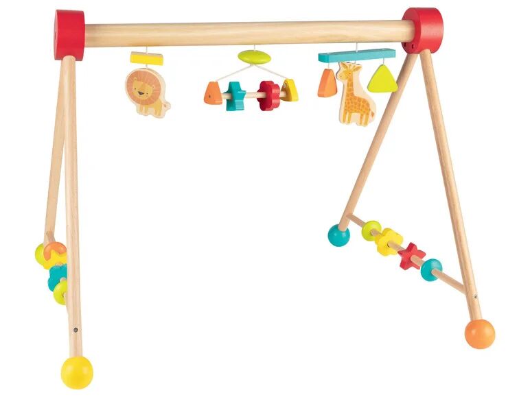 PLAYTIVE® Drevená hrazda s hračkami pre bábätká (levík a žirafka)