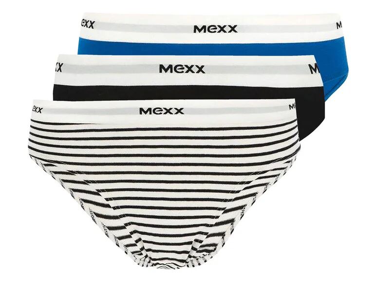 MEXX Dámske slipové nohavičky, 3 kusy (M, biela/pruhy/čierna/modrá)
