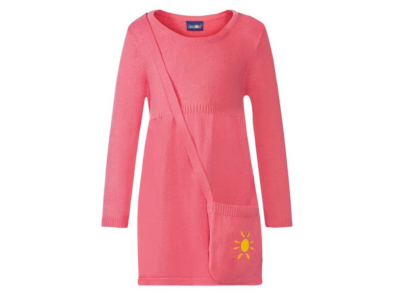 LUPILU® Dievčenské pletené šaty, s pletenou taškou cez plece (110/116, ružová)