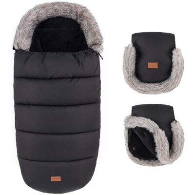 PETITE&MARS Set zimný fusak Comfy 4v1 + rukavice na kočík Furry Forever Black PETITE&MARS Set zimný fusak Comfy 4v1 + rukavice na kočík Furry Forever Black