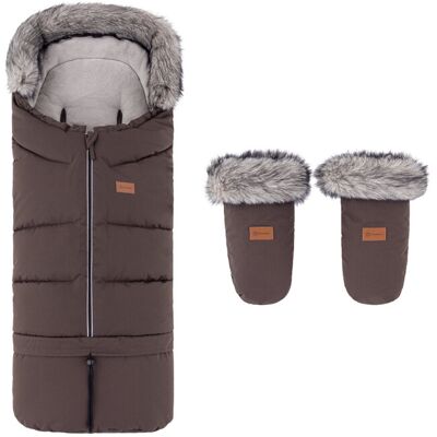 PETITE&MARS Set zimný fusak Arctic 4v1 + rukavice na kočík Fjora Rich Brown PETITE&MARS Set zimný fusak Arctic 4v1 + rukavice na kočík Fjora Rich Brown