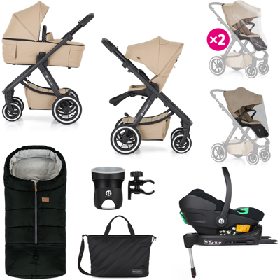 PETITE&MARS Kočík kombinovaný ICON 2v1 Mocha Beige XXL AIR + Core Pro i-Size Black Grey + Báza PETITE&MARS Kočík kombinovaný ICON 2v1 Mocha Beige XXL AIR + Core Pro i-Size Black Grey + Báza