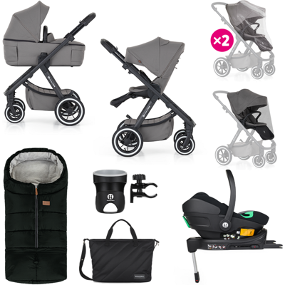 PETITE&MARS Kočík kombinovaný ICON 2v1 Dove Grey XXL AIR + Core Pro i-Size Black Grey + Báza PETITE&MARS Kočík kombinovaný ICON 2v1 Dove Grey XXL AIR + Core Pro i-Size Black Grey + Báza
