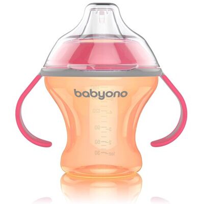 BABYONO Hrnček netečúci s mäkkým náustkom Natural Nursing 180 ml oranžová BABYONO Hrnček netečúci s mäkkým náustkom Natural Nursing 180 ml oranžová