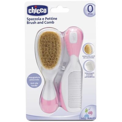 Chicco hrebeň a kefa prírodný růžový,CHICCO Hrebeň a kefa ružová Chicco hrebeň a kefa prírodný růžový,CHICCO Hrebeň a kefa ružová