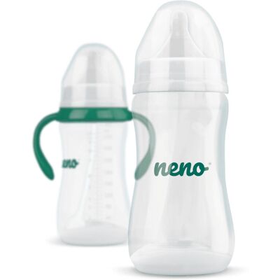 NENO Fľaša na kŕmenie a učenie pitia s rúčkami a sacím systémom antikoliková 300 ml NENO Fľaša na kŕmenie a učenie pitia s rúčkami a sacím systémom antikoliková 300 ml