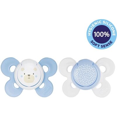 CHICCO Cumlík Physio Comfort silikónový 2-6m chlapec - macko/bodky 2 ks CHICCO Cumlík Physio Comfort silikónový 2-6m chlapec - macko/bodky 2 ks