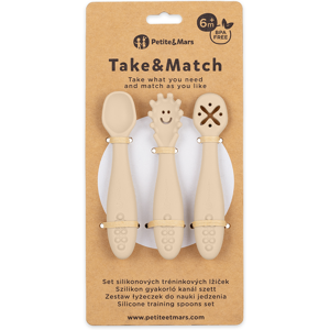 PETITE&MARS Set 3 ks silikónových tréningových lyžičiek Take&Match Desert Sand 6m+ PETITE&MARS Set 3 ks silikónových tréningových lyžičiek Take&Match Desert Sand 6m+