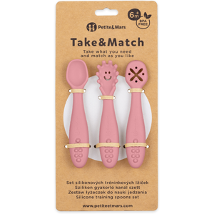 PETITE&MARS Set 3 ks silikónových tréningových lyžičiek Take&Match Dusty Rose 6m+ PETITE&MARS Set 3 ks silikónových tréningových lyžičiek Take&Match Dusty Rose 6m+