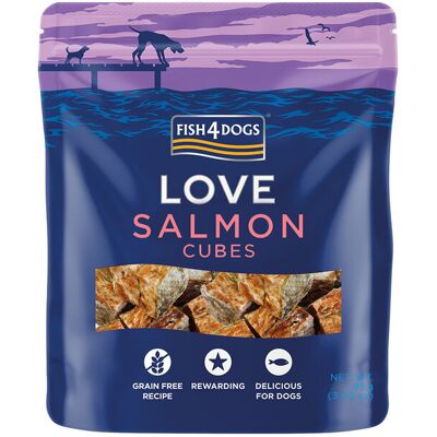 FISH4DOGS Maškrty pre psov LOVE s lososom - kocky 85 g FISH4DOGS Maškrty pre psov LOVE s lososom - kocky 85 g