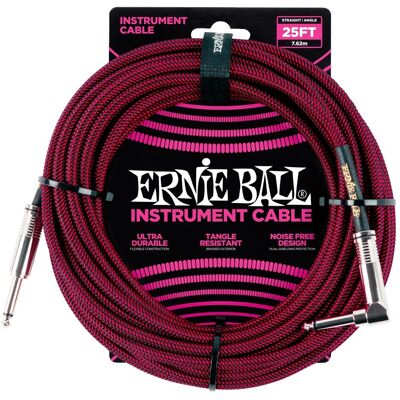 Ernie Ball 25' Braided Cable Black/Red Ernie Ball 25' Braided Cable Black/Red