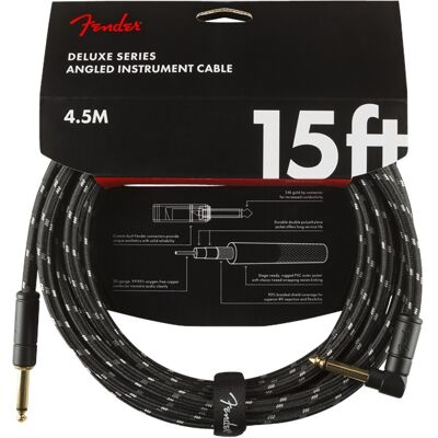 Fender Deluxe Series 15' Instrument Cable Black Tweed Angled Fender Deluxe Series 15' Instrument Cable Black Tweed Angled
