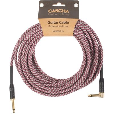 Cascha Professional Line Guitar Cable, Angled, Tweed Red, 9 m Cascha Professional Line Guitar Cable, Angled, Tweed Red, 9 m
