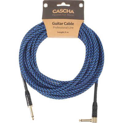Cascha Professional Line Guitar Cable, Angled, Tweed Blue, 9 m Cascha Professional Line Guitar Cable, Angled, Tweed Blue, 9 m