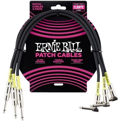 Ernie Ball 1.5' Patch Cable Straight/Angle Black - 3 Pack Ernie Ball 1.5' Patch Cable Straight/Angle Black - 3 Pack