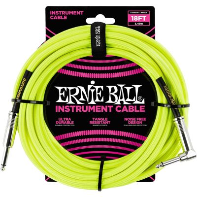 Ernie Ball 18' Braided Cable Neon Yellow Ernie Ball 18' Braided Cable Neon Yellow
