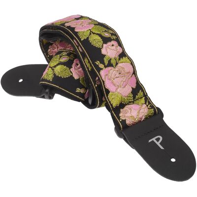 Perri's Leathers Jacquard Strap Pink And Black Flower Perri's Leathers Jacquard Strap Pink And Black Flower