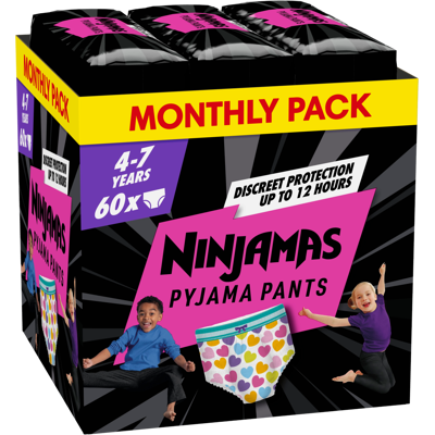 NINJAMAS Absorpčné spodné prádlo dievča 4-7 rokov (17-30kg), Srdcia 60 ks NINJAMAS Absorpčné spodné prádlo dievča 4-7 rokov (17-30kg), Srdcia 60 ks