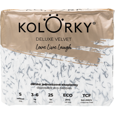KOLORKY DELUXE VELVET Love Live Laugh veľ. S (3-6 kg) 25 ks KOLORKY DELUXE VELVET Love Live Laugh veľ. S (3-6 kg) 25 ks