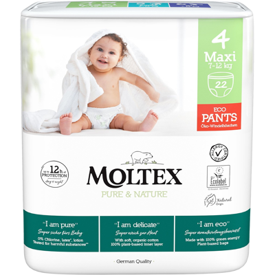 MOLTEX Pure & Nature Natiahnuté plienkové nohavičky Maxi 7–12 kg 22 ks MOLTEX Pure & Nature Natiahnuté plienkové nohavičky Maxi 7–12 kg 22 ks