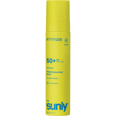 ATTITUDE Detský minerálny opaľovací krém v spreji Sunly SPF 50+ bez vône 75 ml ATTITUDE Detský minerálny opaľovací krém v spreji Sunly SPF 50+ bez vône 75 ml