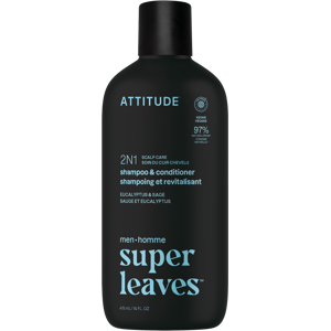 ATTITUDE Pánsky zklidňující šampon a kondicionér 2v1 Super leaves Eukalyptus a Šalvěj 415 ml ATTITUDE Pánsky zklidňující šampon a kondicionér 2v1 Super leaves Eukalyptus a Šalvěj 415 ml