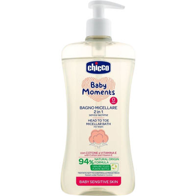 CHICCO Šampón micelárny na vlasy a telo s dávkovačom Baby Moments Sensitive 94 % prírodných zložiek 500 ml CHICCO Šampón micelárny na vlasy a telo s dávkovačom Baby Moments Sensitive 94 % prírodných zložiek 500 ml
