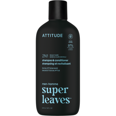 ATTITUDE Pánsky zklidňující šampon a kondicionér 2v1 Super leaves Eukalyptus a Šalvěj 415 ml ATTITUDE Pánsky zklidňující šampon a kondicionér 2v1 Super leaves Eukalyptus a Šalvěj 415 ml