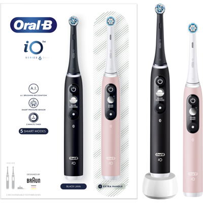 ORAL-B Oral-B iO-6 Čierna a ružová elektrická zubná kefka 2 ks ORAL-B Oral-B iO-6 Čierna a ružová elektrická zubná kefka 2 ks