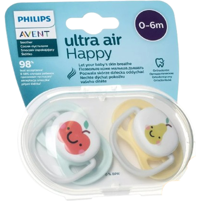 PHILIPS AVENT Cumlík Ultra air neutral 0-6m jablko 2 ks PHILIPS AVENT Cumlík Ultra air neutral 0-6m jablko 2 ks