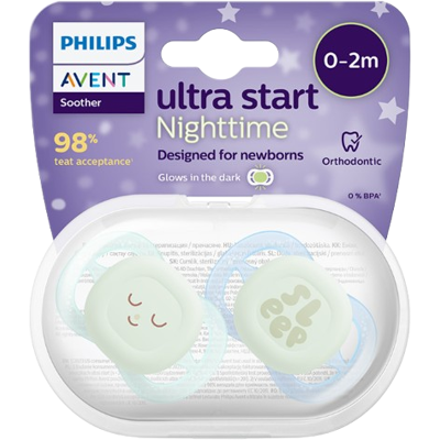 PHILIPS AVENT Cumlík Ultrastart nočný 0-2m chlapec 2 ks PHILIPS AVENT Cumlík Ultrastart nočný 0-2m chlapec 2 ks