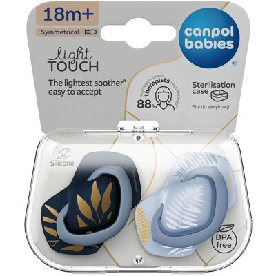 CANPOL BABIES Cumlík silikónový symetrický Light touch GOLD 18m+ modrý 2 ks CANPOL BABIES Cumlík silikónový symetrický Light touch GOLD 18m+ modrý 2 ks