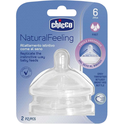 CHICCO Cumlík na fľašu Natural Feeling rýchly prietok 6m+ 2 ks CHICCO Cumlík na fľašu Natural Feeling rýchly prietok 6m+ 2 ks