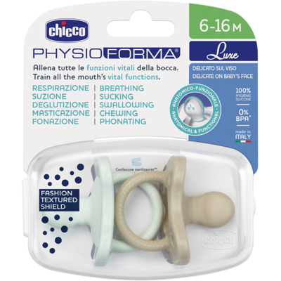CHICCO cumlík Physio luxe green/gray 6-16m 2 ks CHICCO cumlík Physio luxe green/gray 6-16m 2 ks