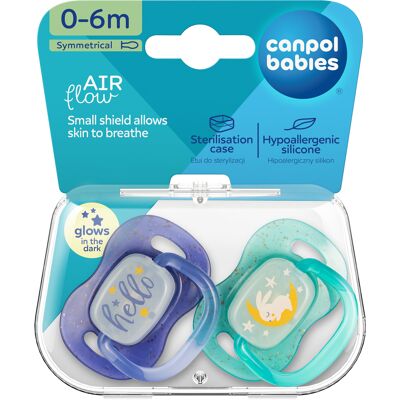CANPOL BABIES Cumlík svietiaci silikónový symetrický NIGHTGLOW 0-6m chlapec 2 ks CANPOL BABIES Cumlík svietiaci silikónový symetrický NIGHTGLOW 0-6m chlapec 2 ks