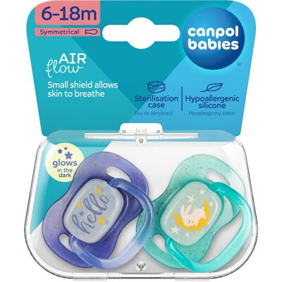 CANPOL BABIES Cumlík svietiaci silikónový simetrický NIGHTGLOW 6-18m chlapec 2 ks CANPOL BABIES Cumlík svietiaci silikónový simetrický NIGHTGLOW 6-18m chlapec 2 ks