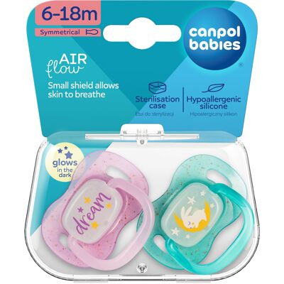 CANPOL BABIES Cumlík svietiaci silikónový simetrický NIGHTGLOW 6-18m dievča 2 ks CANPOL BABIES Cumlík svietiaci silikónový simetrický NIGHTGLOW 6-18m dievča 2 ks