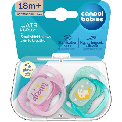 CANPOL BABIES Cumlík svietiaci silikónový simetrický NIGHTGLOW 18m+ dievča 2 ks CANPOL BABIES Cumlík svietiaci silikónový simetrický NIGHTGLOW 18m+ dievča 2 ks
