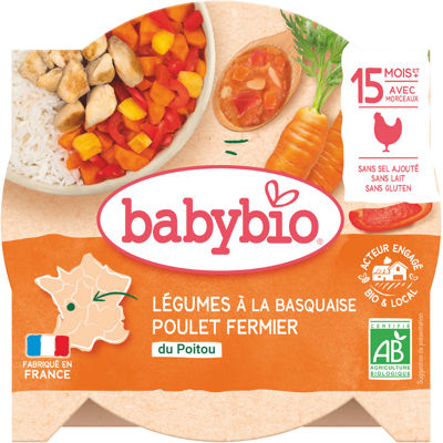BABYBIO Menu zelenina s kuracím mäsom a ryžou 260 g BABYBIO Menu zelenina s kuracím mäsom a ryžou 260 g