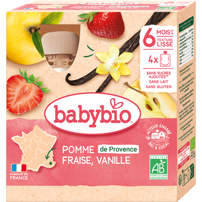BABYBIO jablko s jahodami a vanilkou 4 x 90 g BABYBIO jablko s jahodami a vanilkou 4 x 90 g