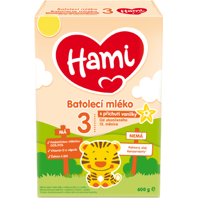 HAMI 3 Batoľacie mlieko s príchuťou vanilky od uk. 12. mesiaca 600 g HAMI 3 Batoľacie mlieko s príchuťou vanilky od uk. 12. mesiaca 600 g