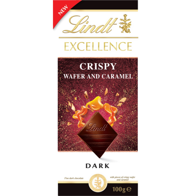 LINDT Excelentné tmavé chrumkavé oblátky a karamel 100 g LINDT Excelentné tmavé chrumkavé oblátky a karamel 100 g