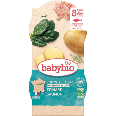 BABYBIO zemiaky a špenát s lososom a ryžou 2 x 200 g BABYBIO zemiaky a špenát s lososom a ryžou 2 x 200 g
